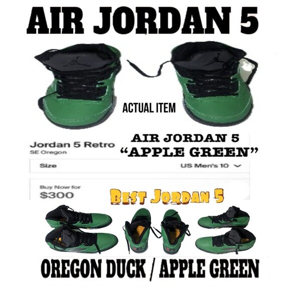 🛑Nike AIR JORDAN 5➕🆒 SNEAKERS Apple Green SHOES Oregon Duck Retro 💸BUY NOW‼️ - Picture 1 of 16